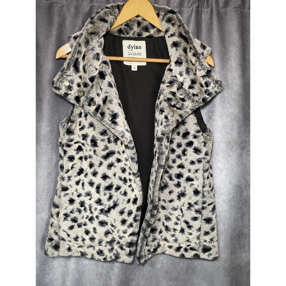 Dylan Los Angeles Faux Fur Vest M Snow Leopard Print Y2K Mob Wife Aesthetic